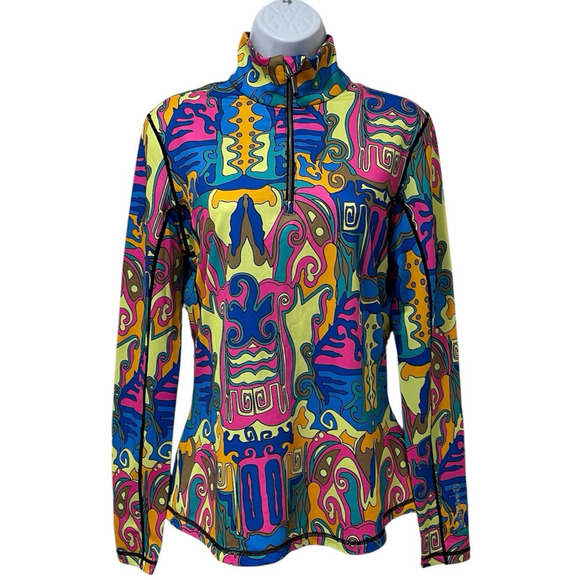 Sunice 1/4 Zip Geometric Golf Pullover Womens Med Dopamine Bold Vibrant Bright - Picture 1 of 14